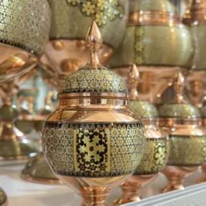 قندان سیبی پایه دار مس و خاتم